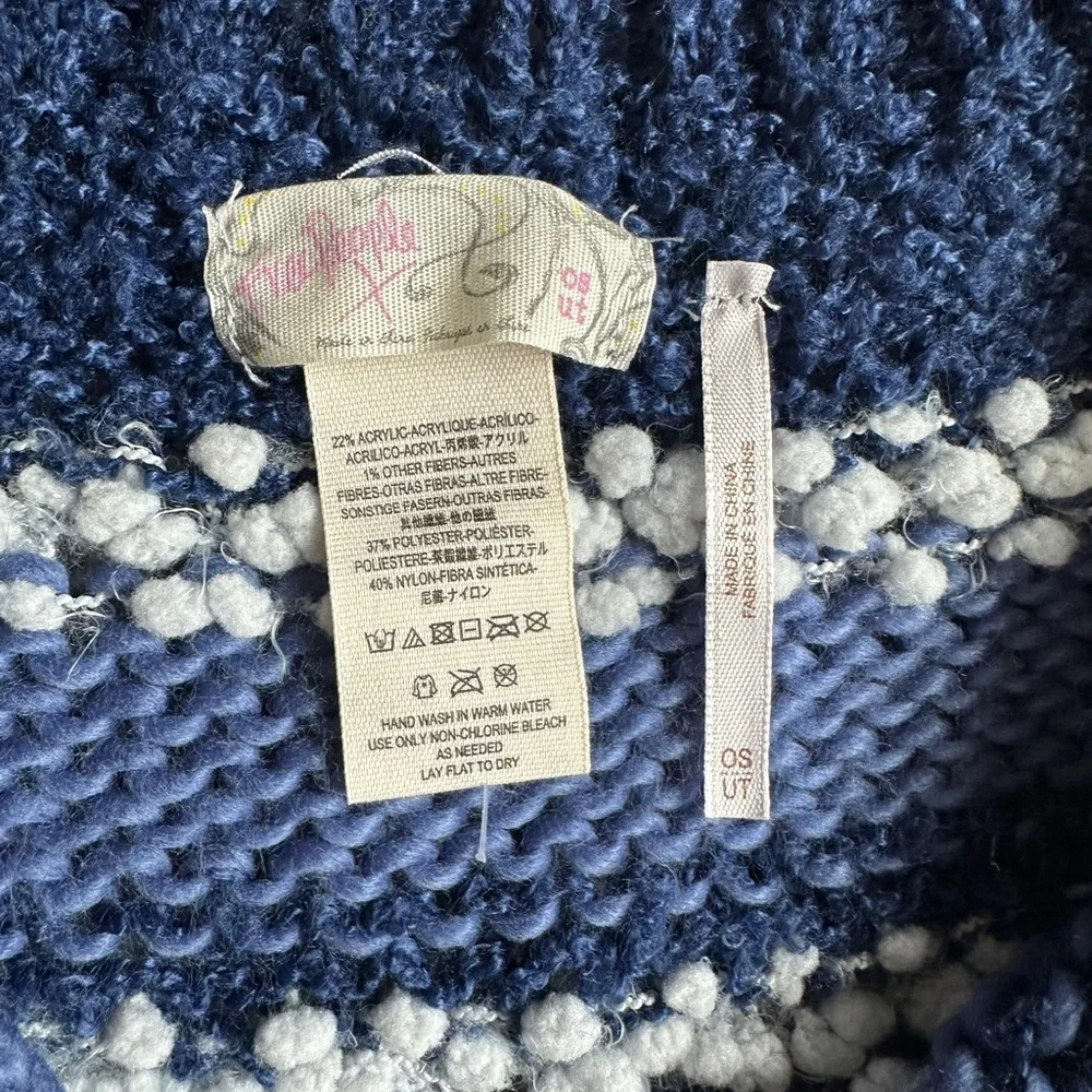 Free People boho Big Dipper blue and white crochet knit poncho